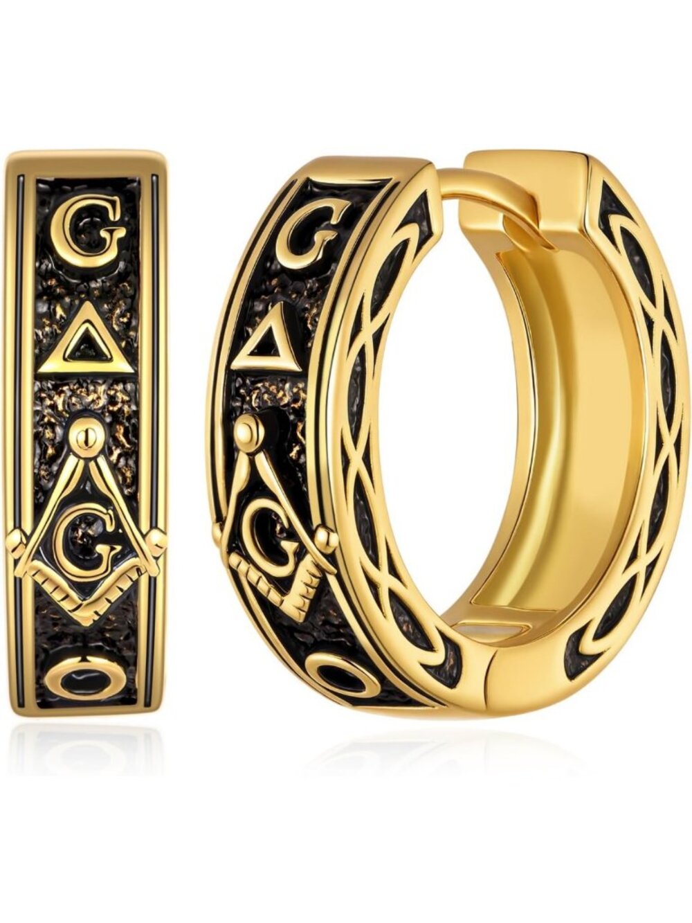 Sterling Silver Masonic Hoop Earrings for Men - Gold Freemason Jewelry